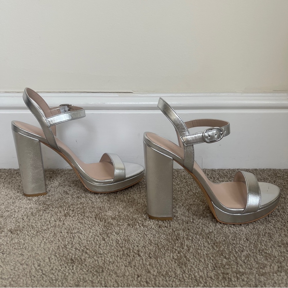 Stuart Weitzman Silver Platform Metallic Heels - image 6